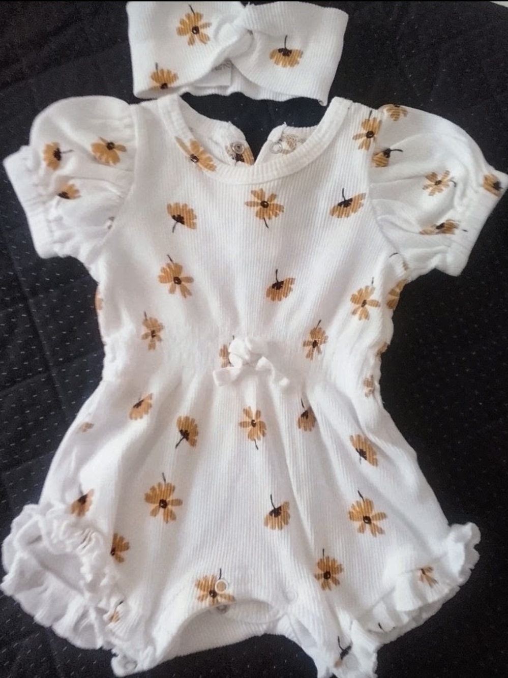 Rachel Zoe White Romper with Yellow Floral Print and Matching Headband